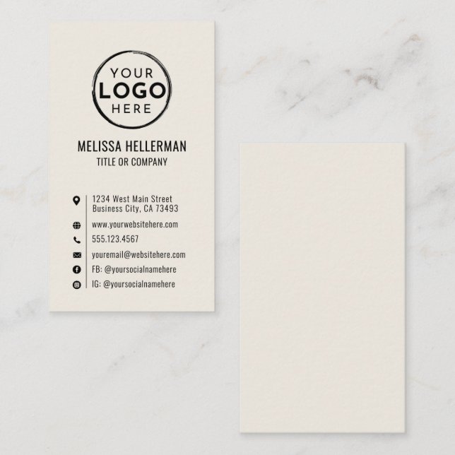 Logotyp Minimal Modern Vertikal Elfenben Visitkort (Fram/baksida)