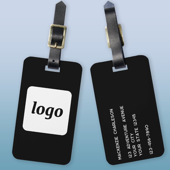 Logotyp Minimalist Black Business Bagagebricka (Logo with custom text business promotional luggage tag)