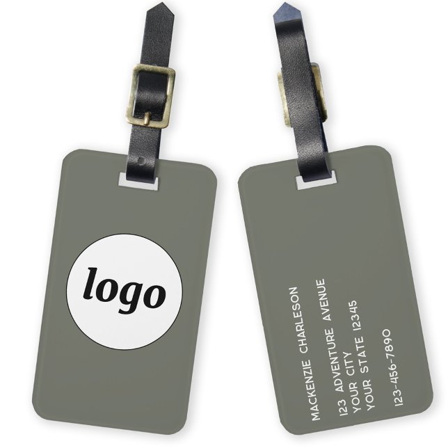 Logotyp Minimalist Sage Grönt Business Bagagebricka (Logo with custom text business promotional sage green luggage tag)