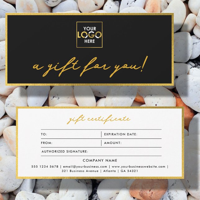 Logotyp Minimalistisk Guld & Svart Presentkort (Logo Minimalist Gold & Black Gift Certificate)