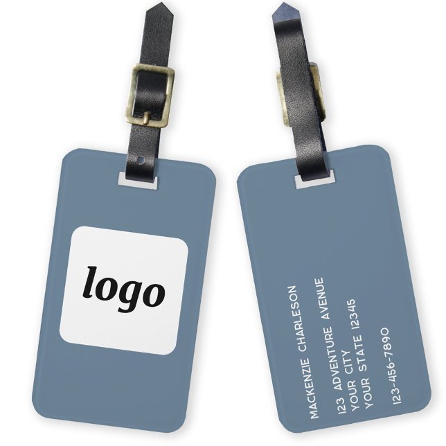 Logotyp - minimalistiskt Dusty Blue Business Bagagebricka (Logo with custom text business promotional luggage tag)