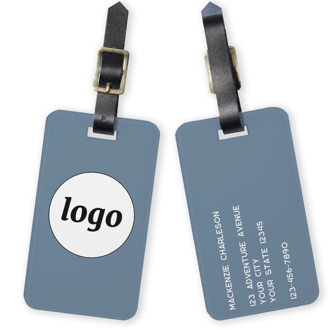 Logotyp - minimalistiskt Dusty Blue Business Bagagebricka (Logo with custom text business promotional luggage tag)