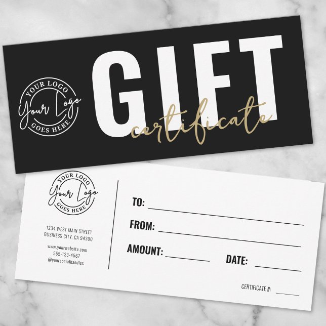 Logotyp Modern Black Guld Business Gift Certificat Inbjudningar (Logo Modern Black Gold Business Gift Certificate Invitation)