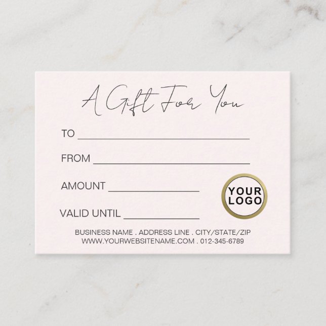 Logotyp Modern Minimalist  Rosa Gift-certifikat Visitkort (Framsida)