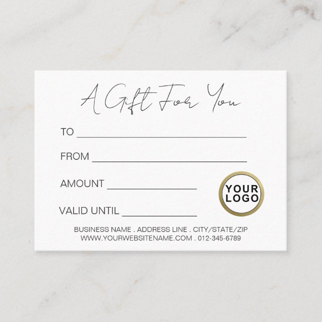 Logotyp Modern Minimalist White Gift Certificate Visitkort (Framsida)
