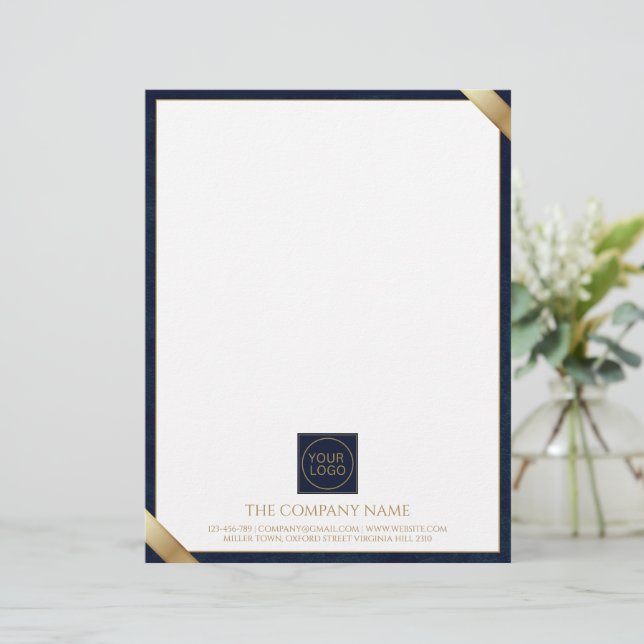 Logotyp Modern Navy Leather Letterhead Brevhuvud (Stående Fram)
