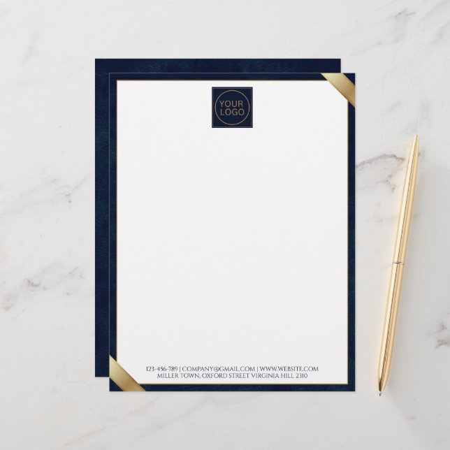 Logotyp Modern Navy Leather Letterhead Brevhuvud (Fram/Back In Situ)