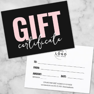 Logotyp Modern Rosa Black Business Gift-certifikat Visitkort