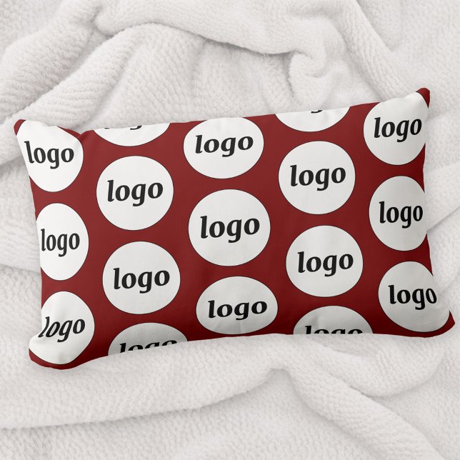 Logotyp Mönster Business Promotional Burgundy Red Lumbarkudde (Simple logo pattern business promotional dark burgundy red lumbar pillow)