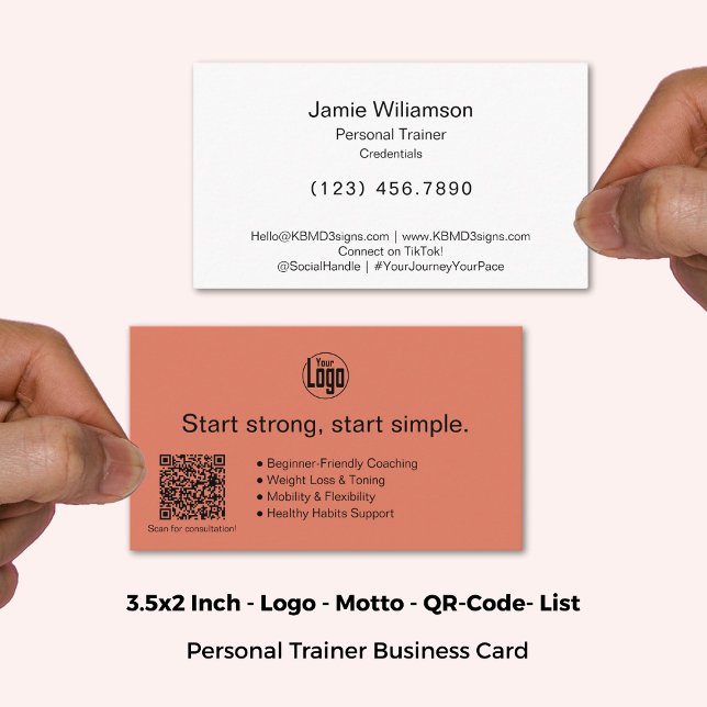 Logotyp Motto Services - bränn Orange Personlig tr Visitkort (3.5x2 Inch, Logo Motto Services Burnt Orange Personal Trainer Business Card)