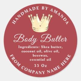 Logotyp Namn Body Butter SCrub Golden Krona Burgun Runt Klistermärke
