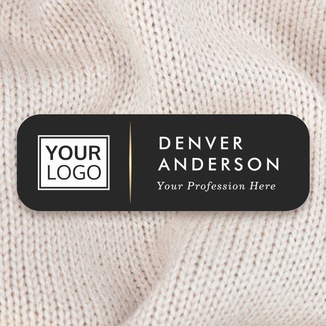 Logotyp namn, golden gradient-delare, svart namnbricka (Logo name title golden gradient divider black name tag)