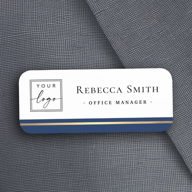 Logotyp namn, mörk blått modern gräns namnbricka (Logo name title dark blue border white modern name tag)