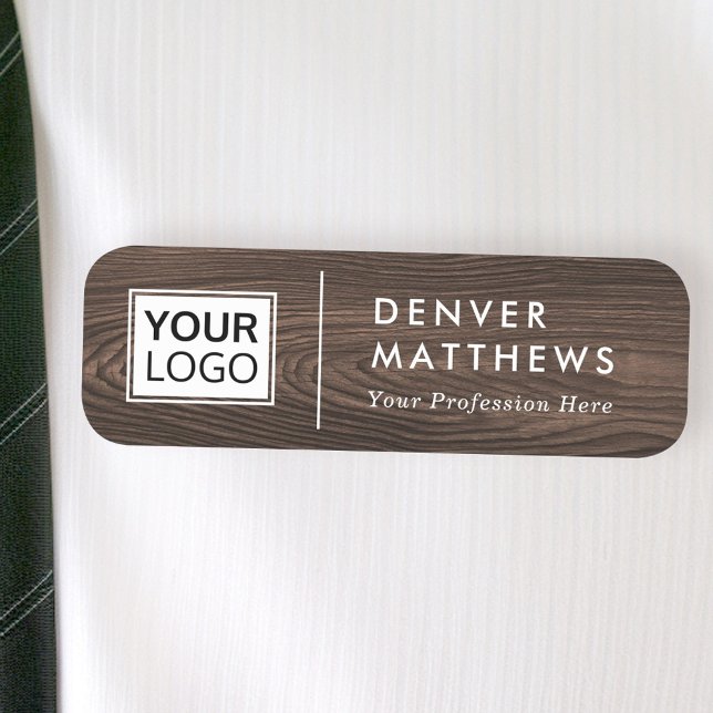 Logotyp namn, mörk för vit delare namnbricka (Logo name title white divider dark brown wood name tag)