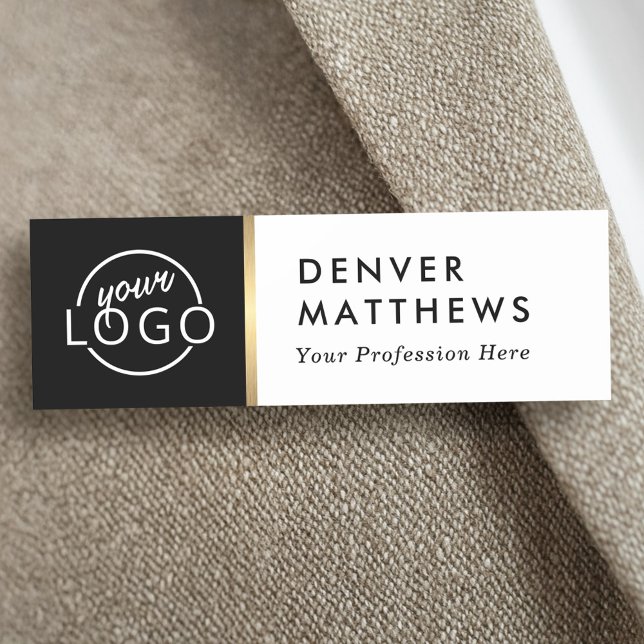 Logotyp, namn och titel, svart vitt namn bricka namnbricka (Logo, name and title classy black white name tag)