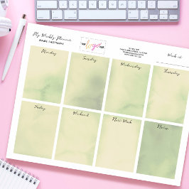 Logotyp Namn Oliv grönt Watercolor Weekly Planner Anteckningsblock