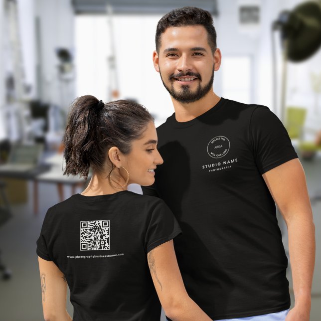 Logotyp Namn Photography Studio QR-kod, svart T Shirt (Skapare uppladdad)