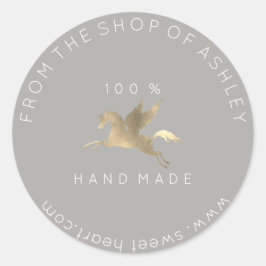 Logotyp Namn Webben Pegasus Horse Grått Guld Runt Klistermärke
