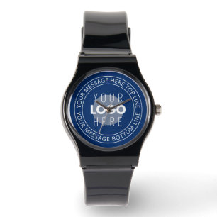 Logotyp och Anpassade cirkulär text Blåblå marin Armbandsur