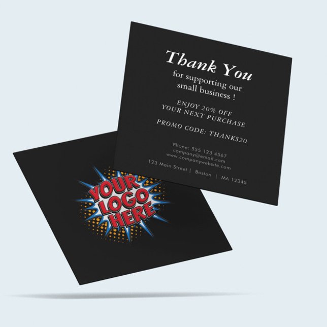 Logotyp och Anpassningsbar Rabattkod svart Fyrkantigt Visitkort (Skapare uppladdad)
