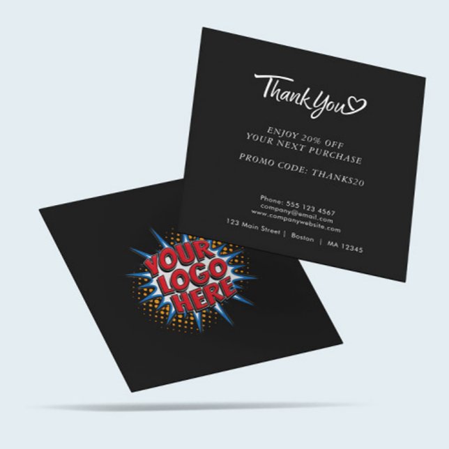 Logotyp och Anpassningsbar Rabattkod svart Fyrkantigt Visitkort (Skapare uppladdad)