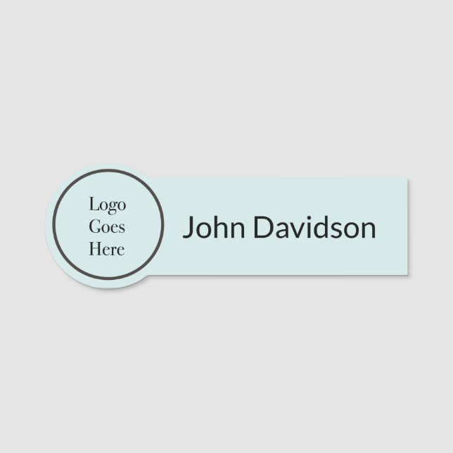 Logotyp och Fullt Namn på Light Teal Namnbricka (Framsida)