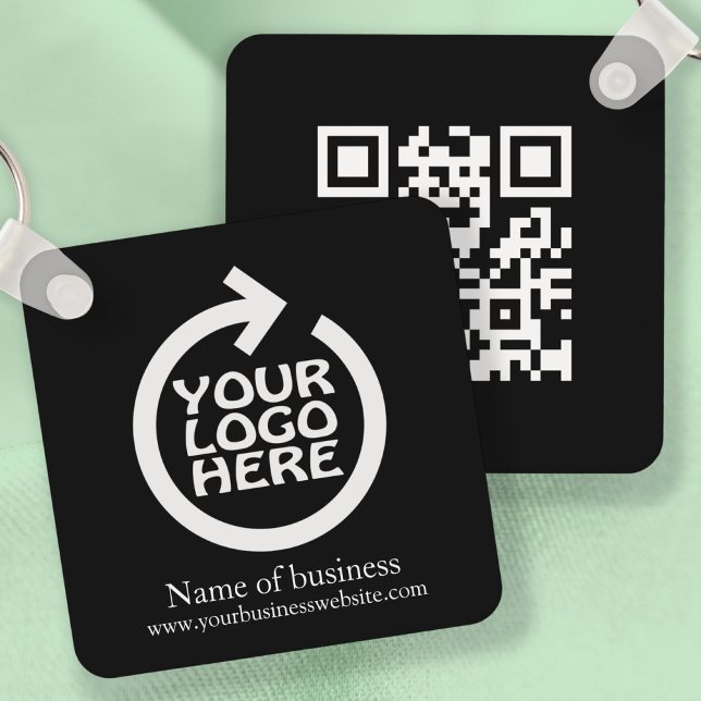 Logotyp och Personlig av QR-kod Nyckelring (Logo and QR Code Personalized Business Keychain by Ricaso. Easy edit template. Add your own logo)