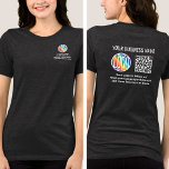 Logotyp och QR-kod för företag med Front Back-Anpa T Shirt<br><div class="desc">Skapa dina egna skannerskjortor för logotyp i anpassningsbarna för reklam för företag eller för medarbetaruniformer. Om du vill skapa din egen QR-kod med hjälp av generatorn skriver du bara in webbplatsens URL i mallen. Alla formuleringar är enkla att anpassa eller radera. Insynen i färg, typsnitt och logotyp är också lätt...</div>