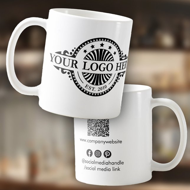Logotyp och QR-kod, Social Media, Marknadsföring Kaffemugg (Skapare uppladdad)