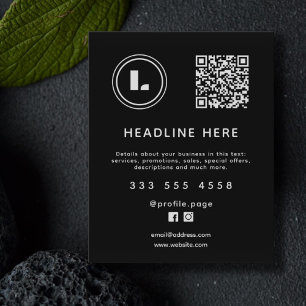 Logotyp och QR-kod svart minimalistisk Flygblad