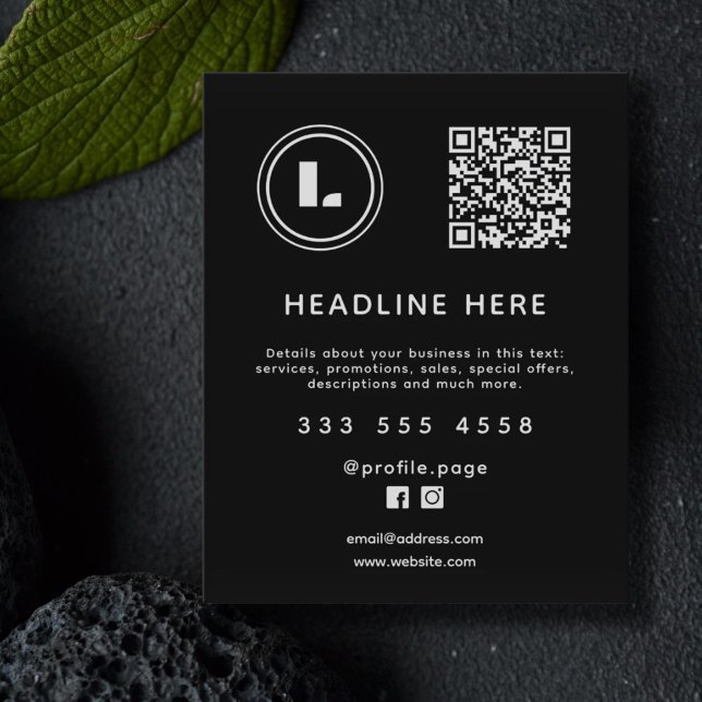 Logotyp och QR-kod svart minimalistisk Flygblad (Skapare uppladdad)