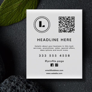 Logotyp och QR-kod vit minimalistisk Flygblad