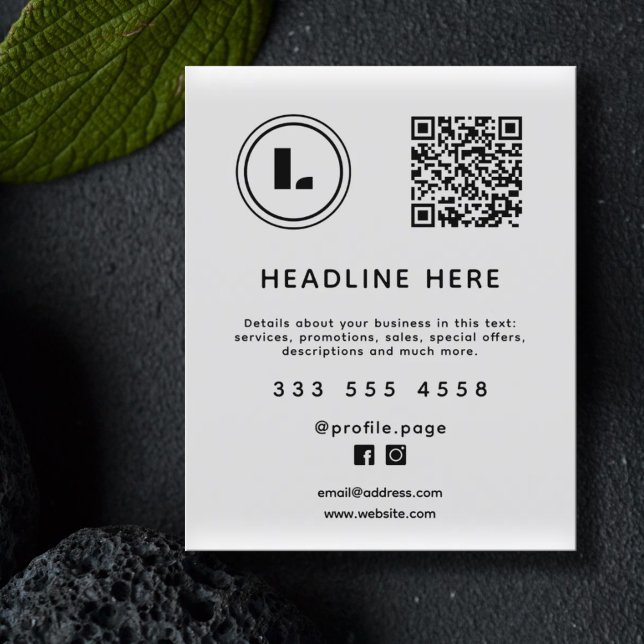 Logotyp och QR-kod vit minimalistisk Flygblad (Skapare uppladdad)