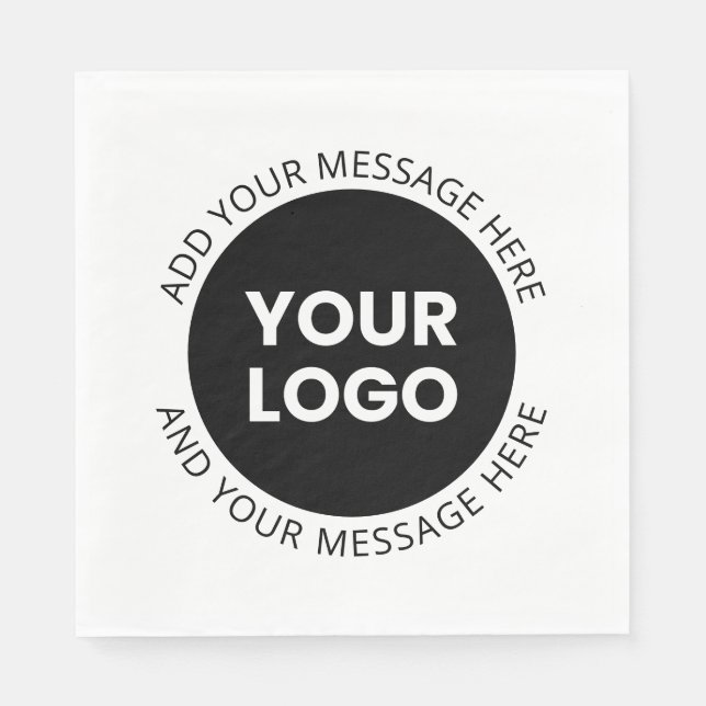 Logotyp och redigerbar text vit och svart pappersservett (Framsidan)