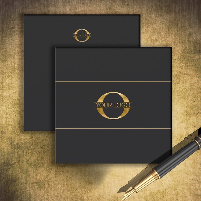 Logotyp och Social Media Icons Guld/BK Sq ID810 Fyrkantigt Visitkort (Skapare uppladdad)