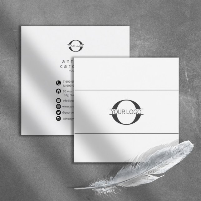 Logotyp och Social medieikoner Blk/White Sq ID810 Fyrkantigt Visitkort (Skapare uppladdad)