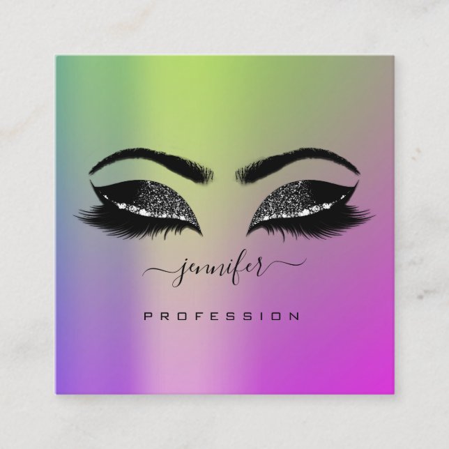 Logotyp Ögon Grönt Rosa Professionell Makeup Fyrkantigt Visitkort (Framsida)