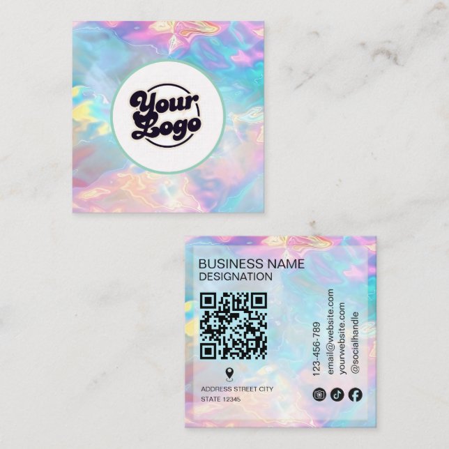 Logotyp Opal sten holografisk monogram Qr-kod Fyrkantigt Visitkort (Fram/baksida)