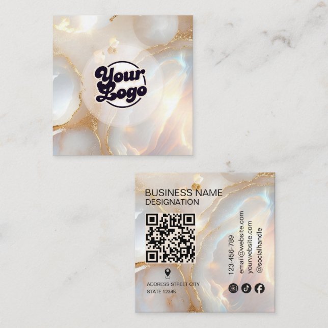 Logotyp Opal sten monogram Qr-kod Fyrkantigt Visitkort (Fram/baksida)