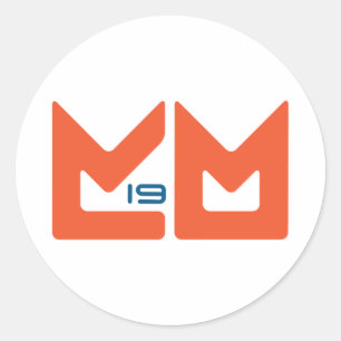 Logotyp - orange och blått runt klistermärke