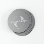 Logotyp på Grått   White Text Company Business Underlägg Papper Rund<br><div class="desc">Hållbar och absorberande Logotyp Papper Underlägg med en enkel minimidesign som är tillgänglig i många färg för kostym din varumärke. Lägg till logotyp och text.</div>