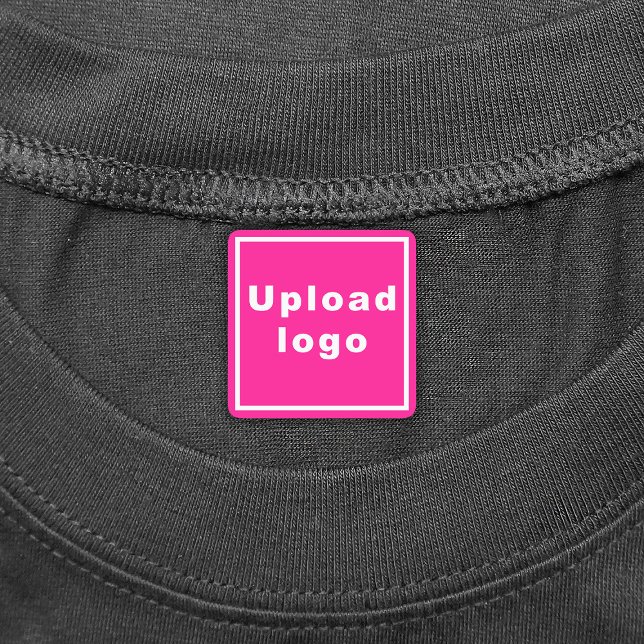 Logotyp på Rosa Square Järn på etikett (Pink square iron on label with your business logo)