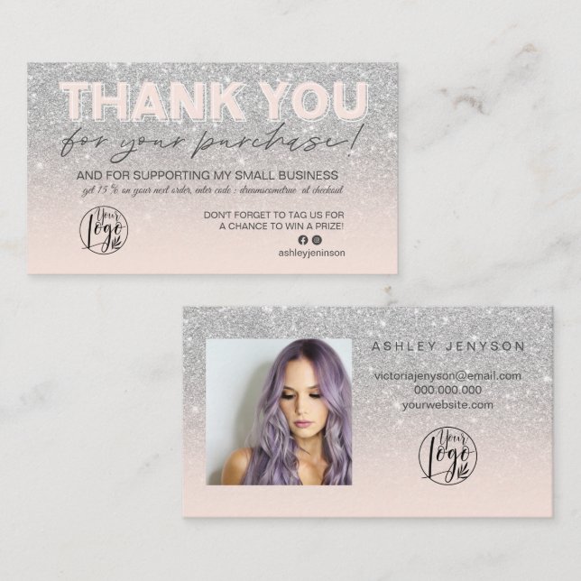 logotyp på Silver glitter-skript Visitkort (Fram/baksida)