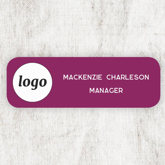 Logotyp Personal Magenta Rosa Business Namnbricka (Simple logo with custom text business branding employee staff name label in dark magenta cherry pink)