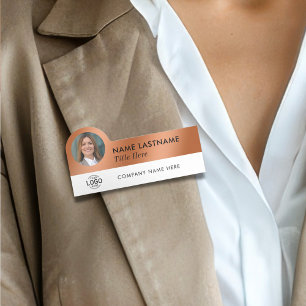 Logotyp Photo Faux Copper White Business Employee Namnbricka
