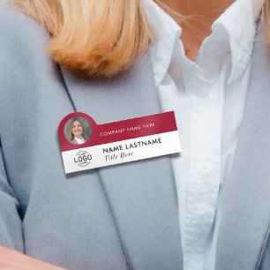 Logotyp Photo ID Elegant Burgundy Red White Busine Namnbricka