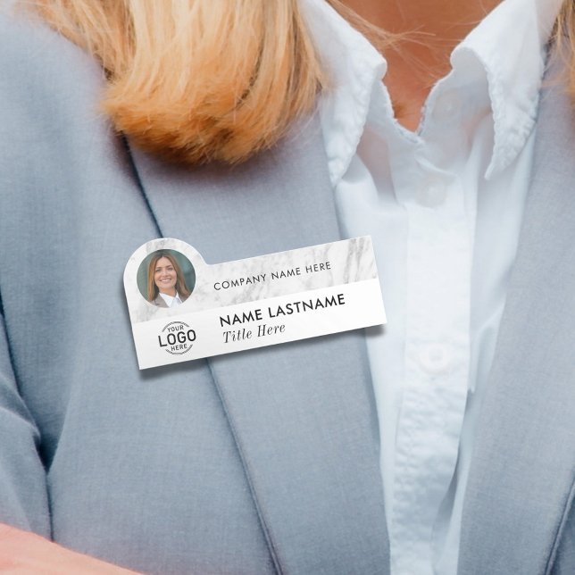 Logotyp Photo ID Grått White Marble Modern Busines Namnbricka (Skapare uppladdad)