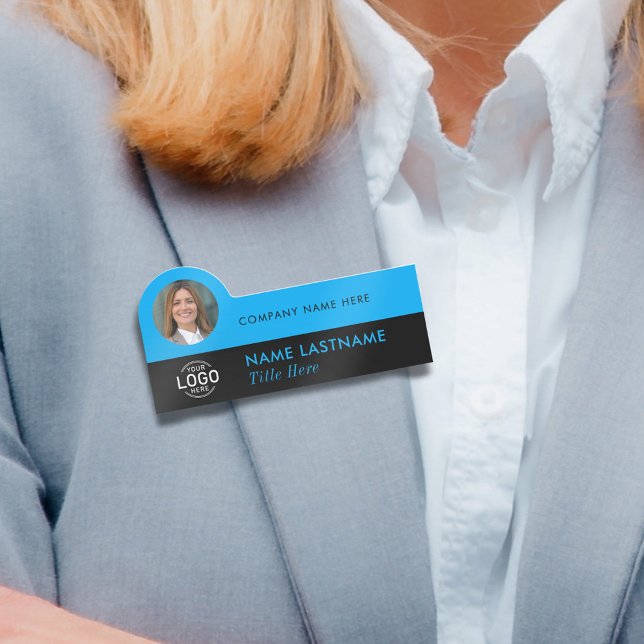Logotyp Photo ID Modern Himmel Blue Black Business Namnbricka (Skapare uppladdad)