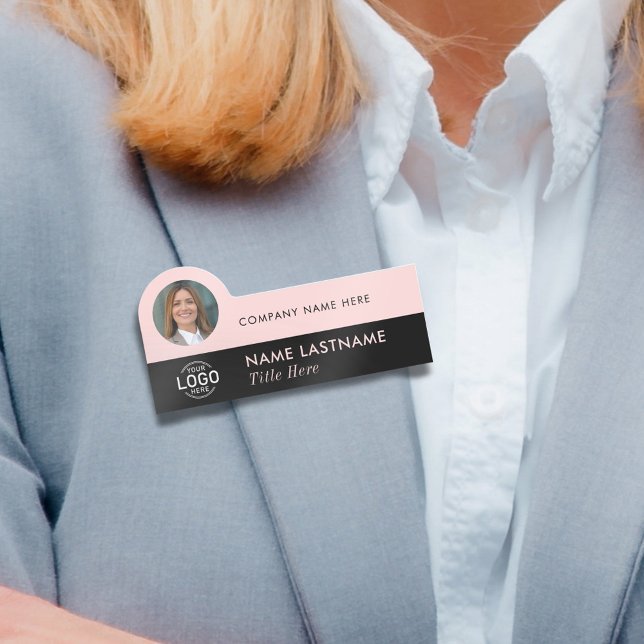 Logotyp Photo ID Modern  Rosa Black Business Namnbricka (Skapare uppladdad)