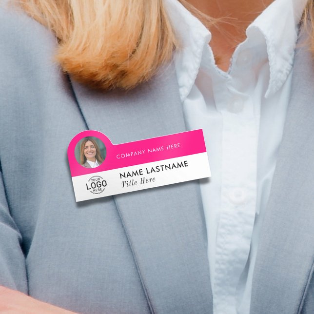 Logotyp Photo ID Modern Rosa Business Company Titl Namnbricka (Skapare uppladdad)